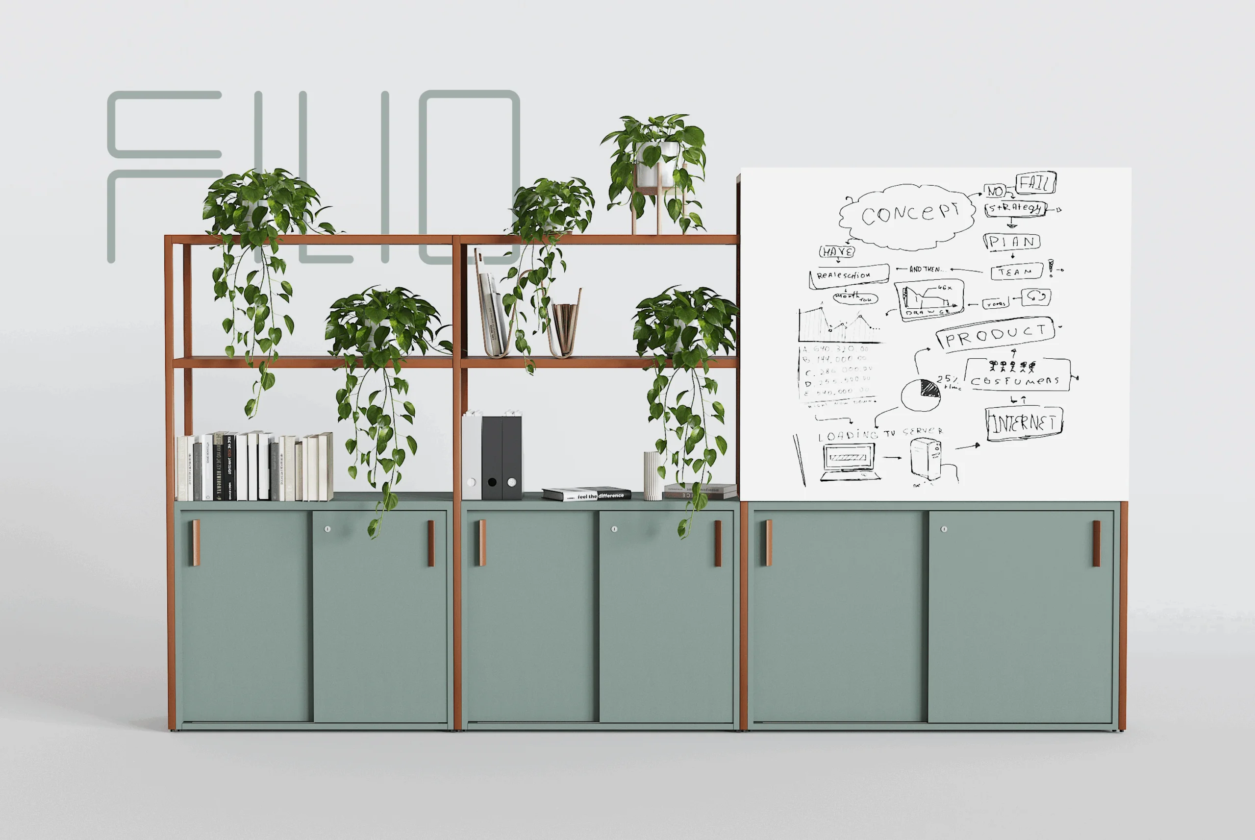 Libreros modulables con pizarra
