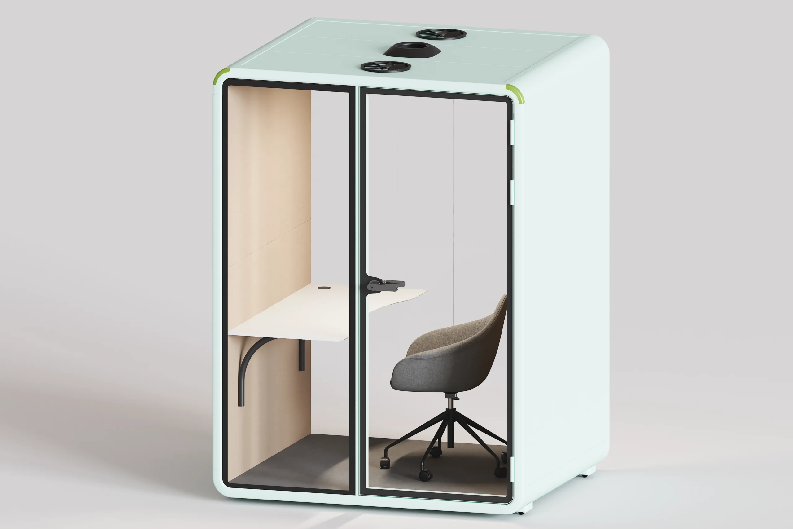 Cabina acústica verde menta para dos personas