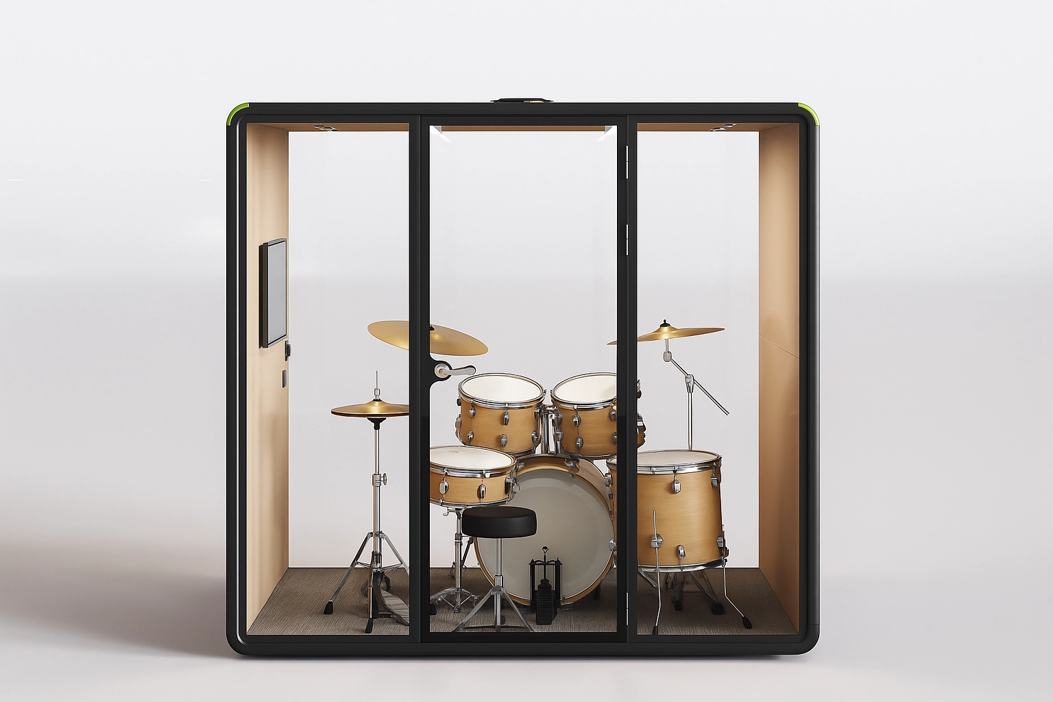Interior de una cabina Acusto acondicionada como sala de ensayo musical