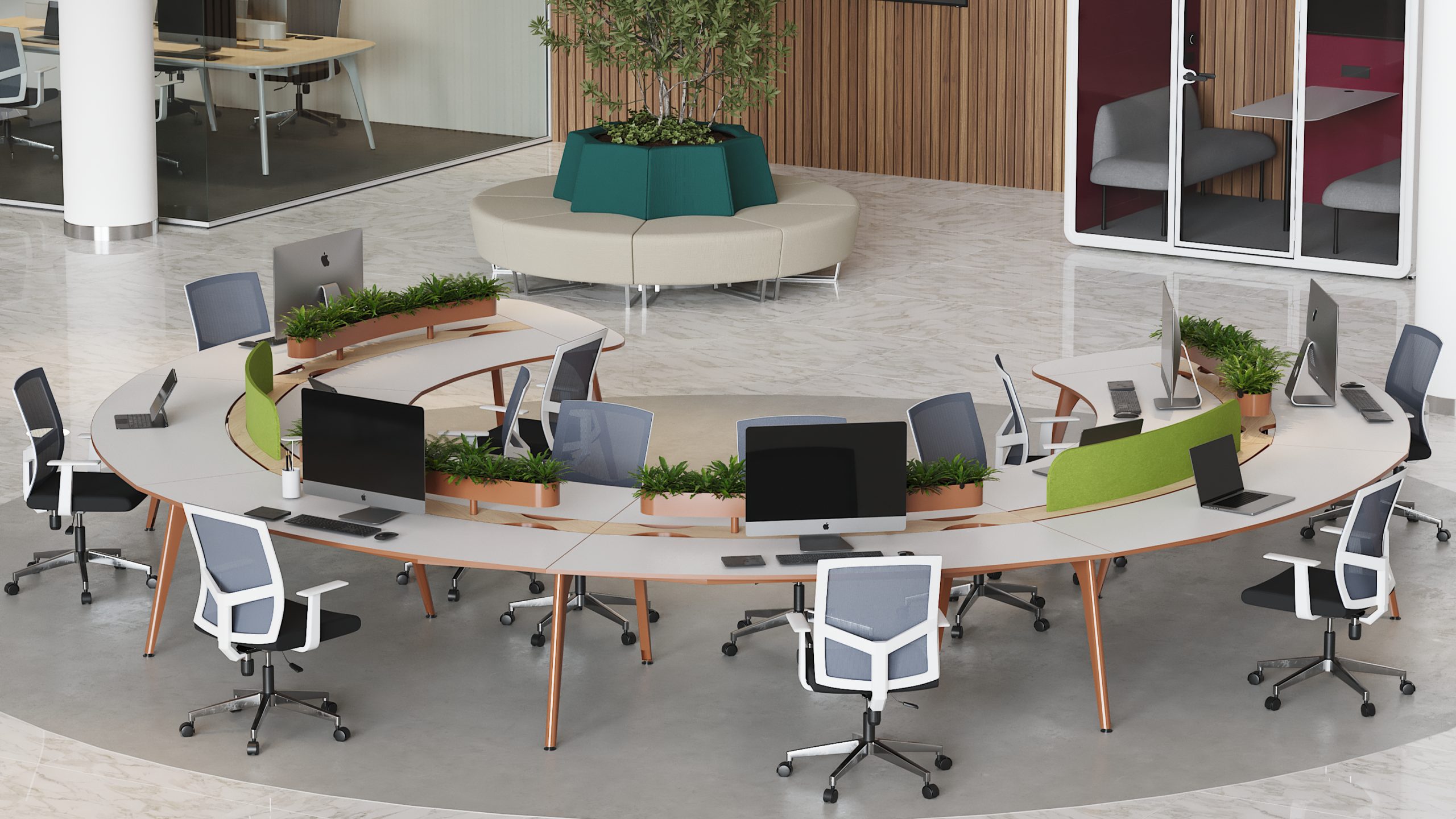 Configuración curva de escritorios Aura